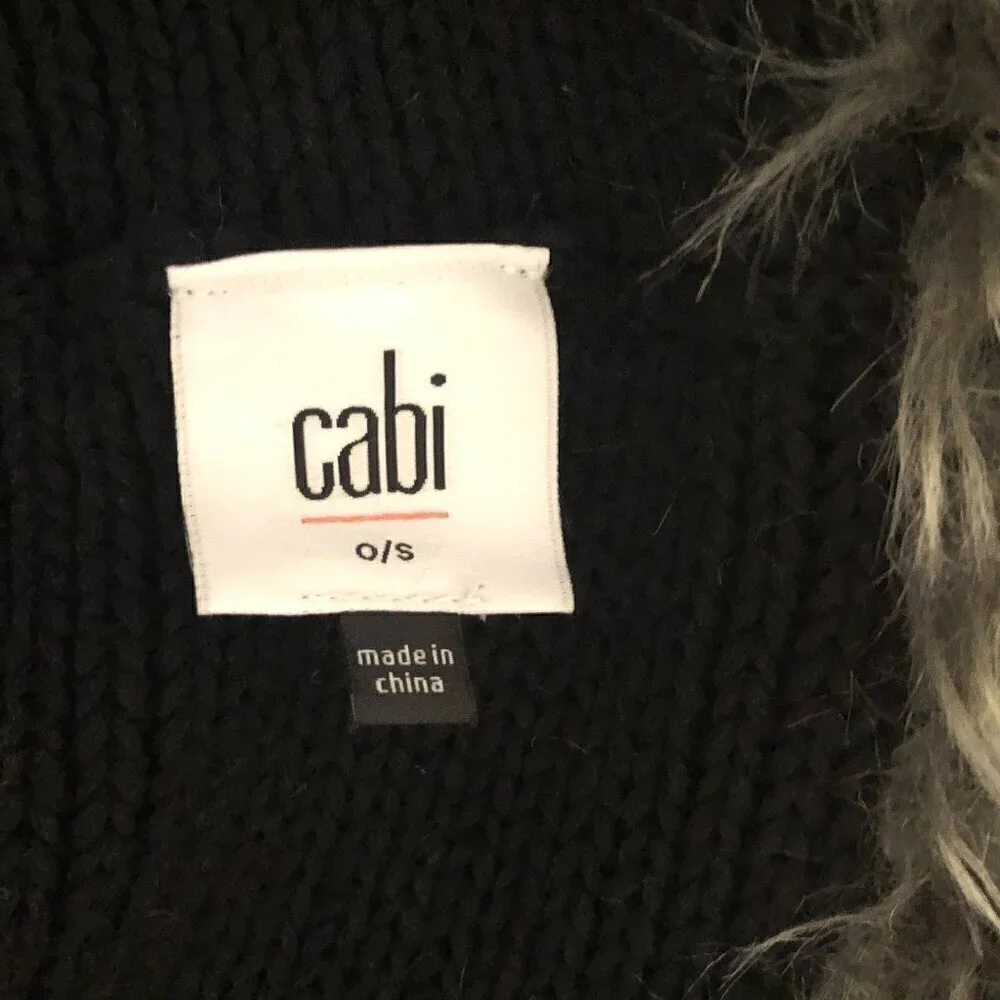 CAbi Infinity Scarf Women's Size O/S Black Gray Faux Fur Trim Twist